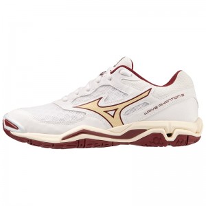 Chaussure Handball Mizuno Wave Phantom 3 Femme Blanche Rouge Foncé Doré | France M6459FV