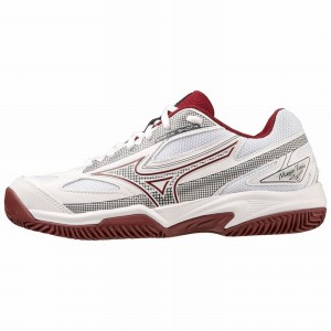 Chaussure Tennis Mizuno Break Shot 4 CC Femme Blanche Rouge Foncé | France M2406CT