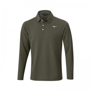 Polo Mizuno Breath Thermo L/S Homme Vert Olive | France M6295JT