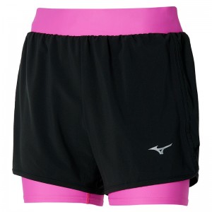 Short Mizuno Er 4.5 2in1 Femme Noir Rose | France M0134JD