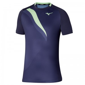 T Shirts Mizuno Release Shadow Graphique Tee Homme Bleu | France M6852PU