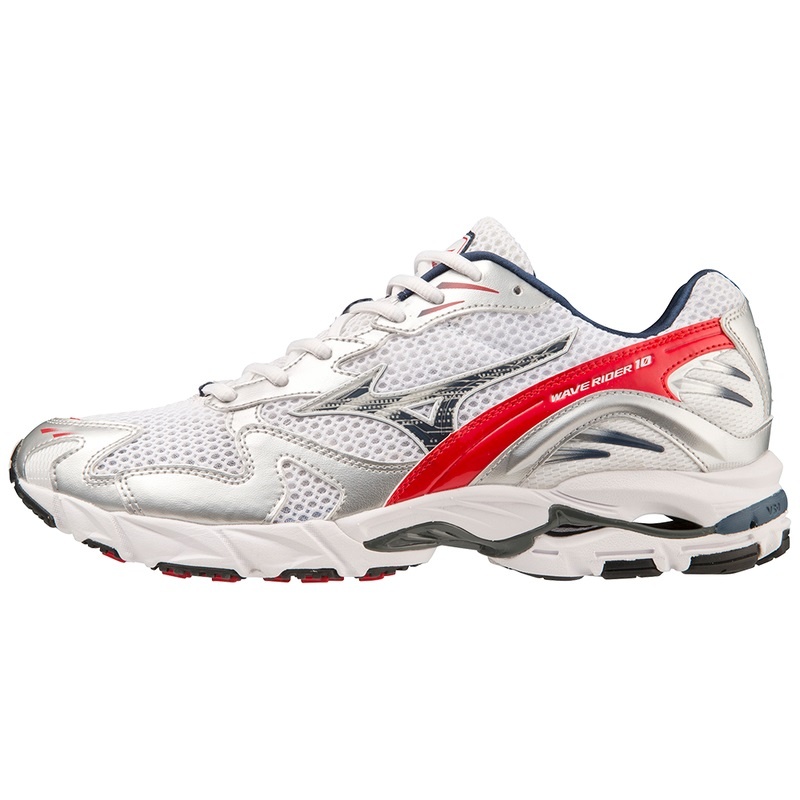 Basket Mizuno Wave Rider 10 Femme Blanche Bleu Rouge | France M3251NU