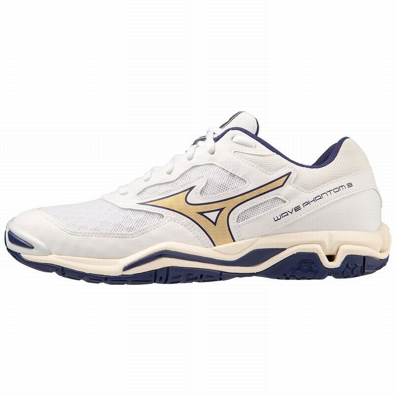 Chaussure Handball Mizuno Wave Phantom 3 Femme Blanche Doré | France M6712RD