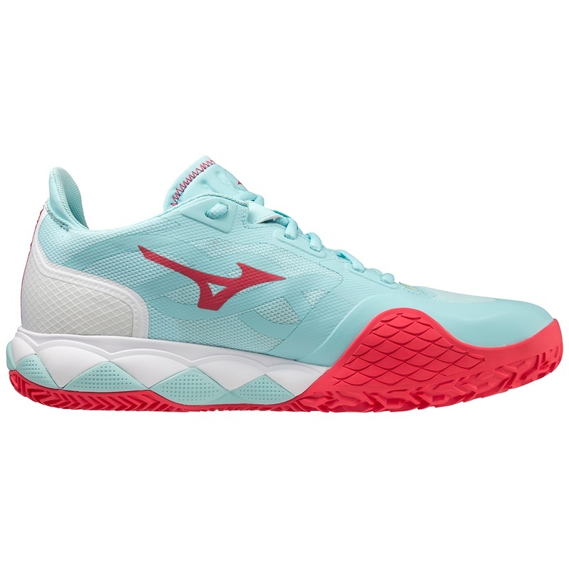 Chaussure Tennis Mizuno Wave Enforce Tour CC Femme Turquoise Corail Blanche | France M3802AS