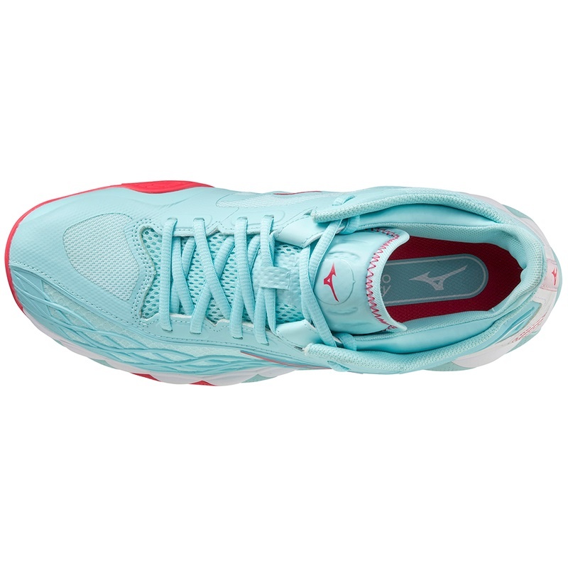 Chaussure Tennis Mizuno Wave Enforce Tour CC Femme Turquoise Corail Blanche | France M3802AS