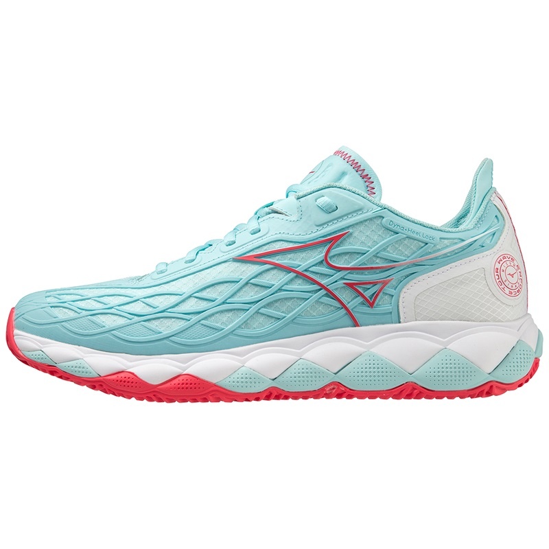 Chaussure Tennis Mizuno Wave Enforce Tour CC Femme Turquoise Corail Blanche | France M3802AS