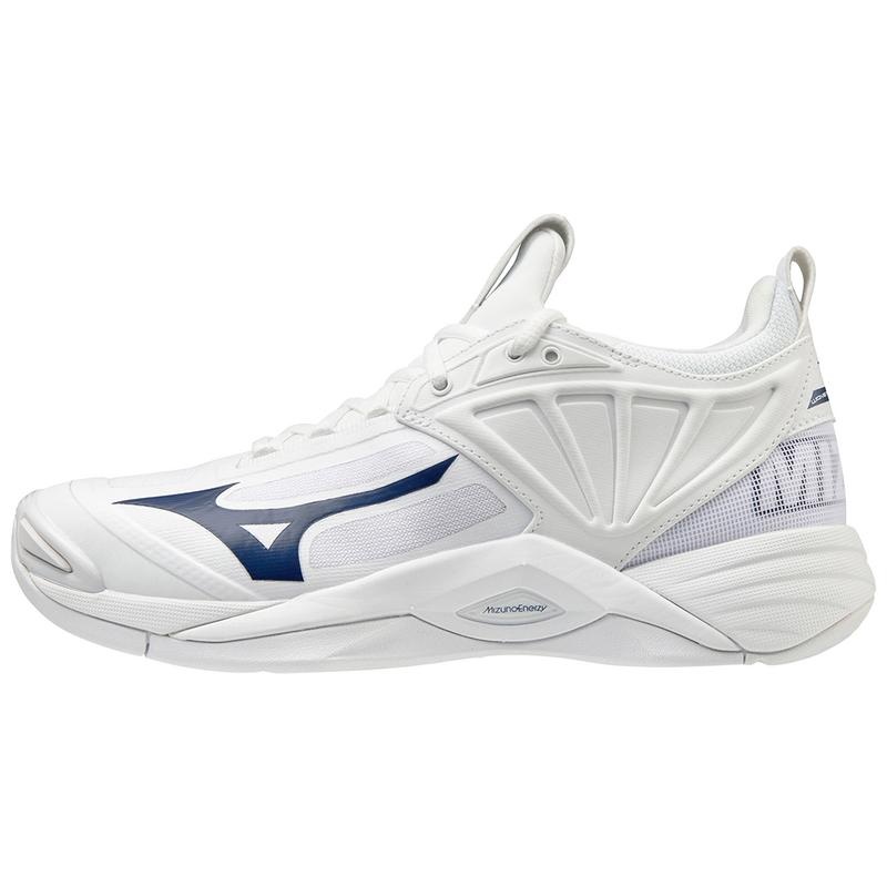 Chaussure Volley Mizuno Wave Momentum 2 Femme Blanche Bleu Marine | France M6028QA