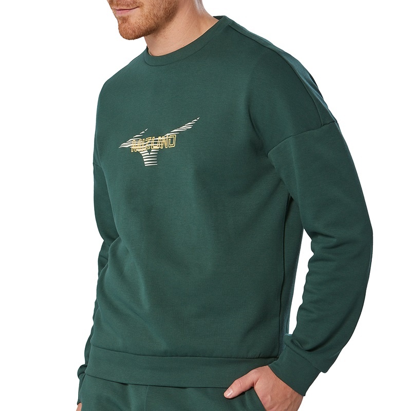 Hauts Mizuno Athletics Graphique Crew Homme Vert | France M1394RJ