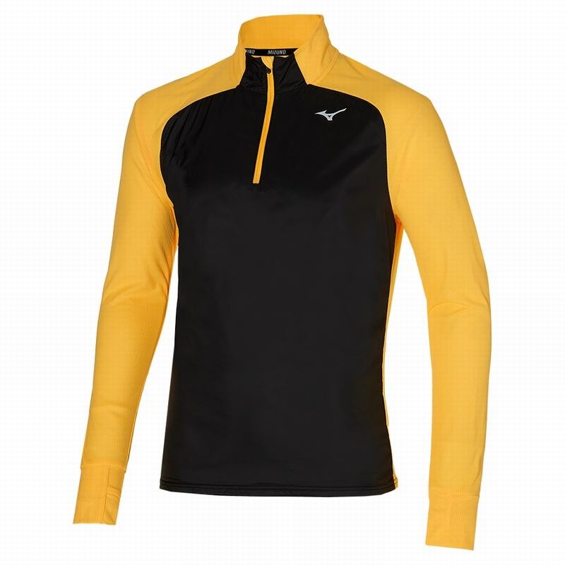 Hauts Mizuno Hybride LS HZ Homme Jaune Noir | France M5213PC