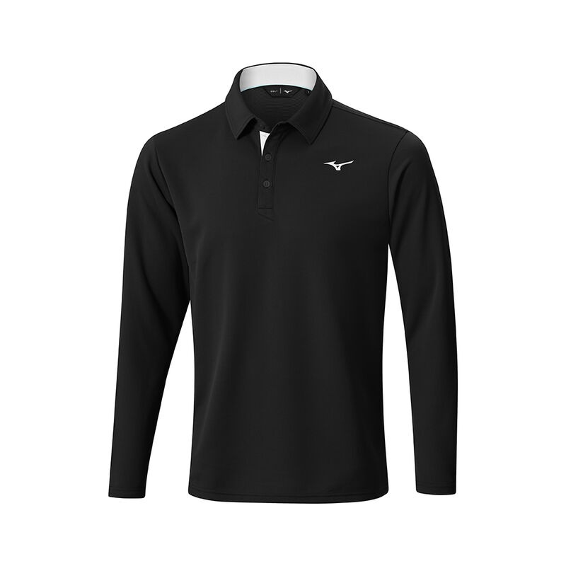 Polo Mizuno Breath Thermo L/S Homme Noir | France M7948WT