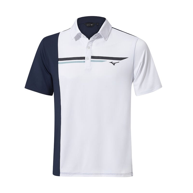 Polo Mizuno QD Elite Panel Homme Blanche Bleu Marine | France M1390HV